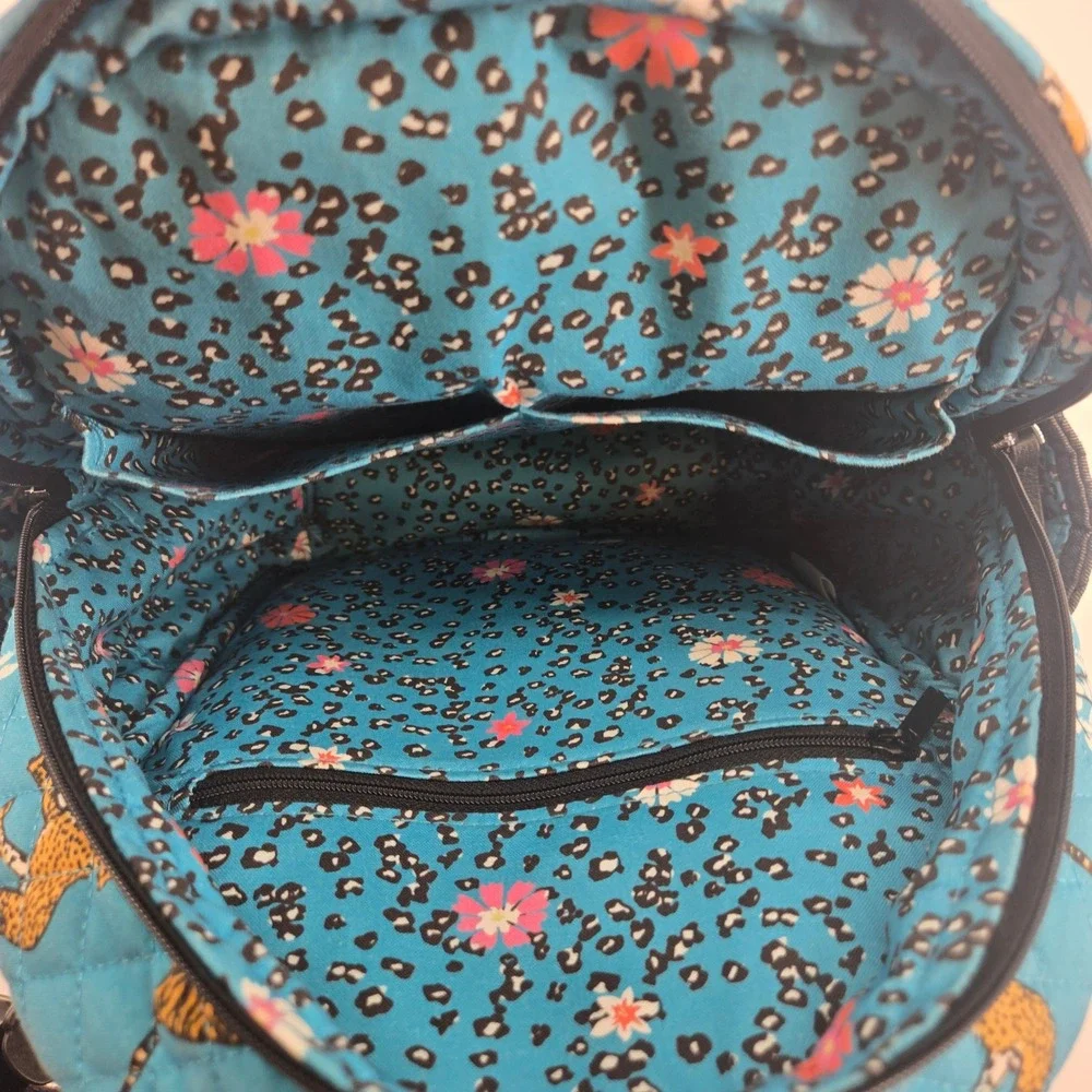 Vera Bradley Small Backpack Wild Tigers Blue Quilted Cotton Bag NWT Retired